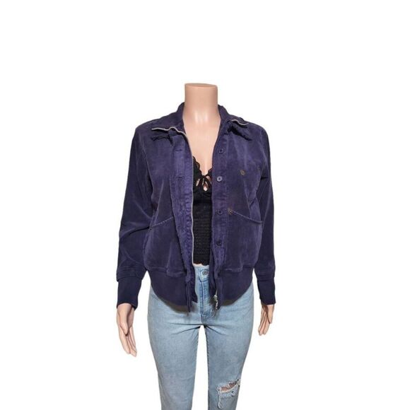 long sleeve mandarin collar Zip-up with button-down midnight corduroy Jacket si - Picture 1 of 6